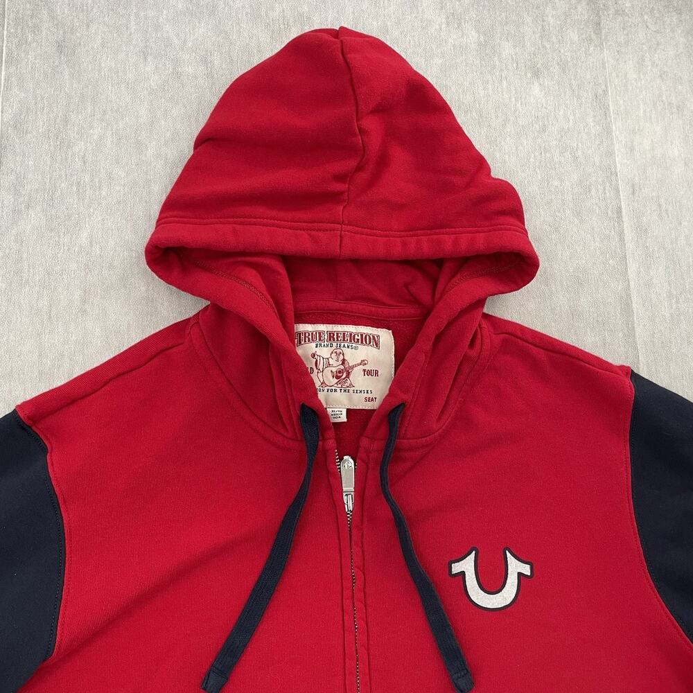 True Religion Sweater Adult XL Red Full Zip Hoodie Buddha Streetwear Mens Y2K - Picture 3 of 10